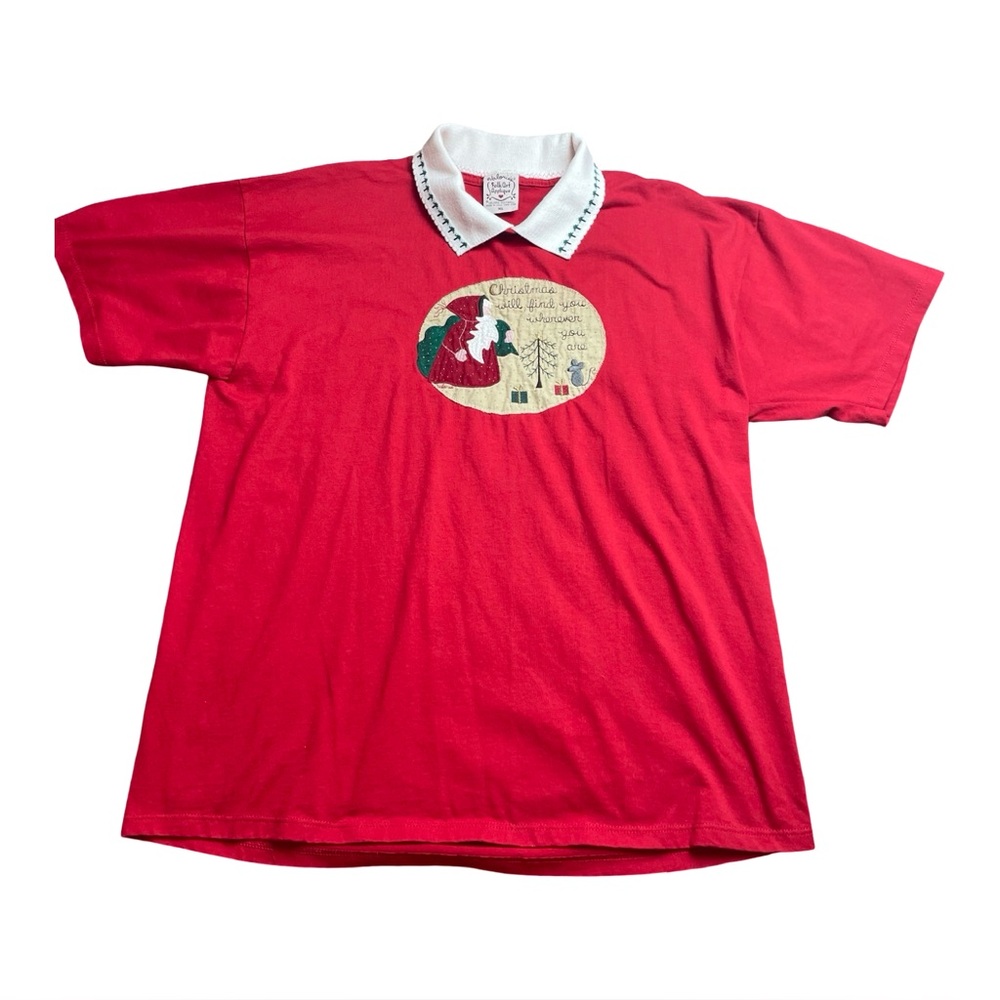Vintage Folk Art Christmas Collared Tee Size XL